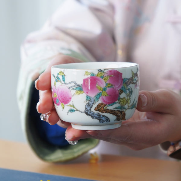 "Restored Qianlong Enamel Ceramic Tea Cup / Peach Longevity Antique Craft "