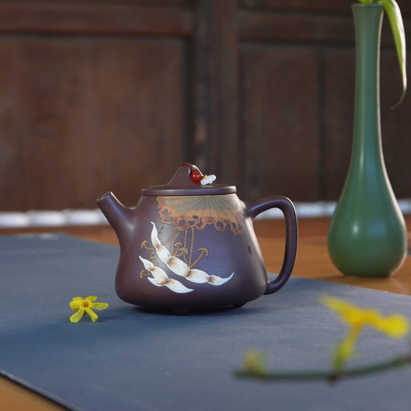 Purple Clay Lotus Integrity Teapot / Hand-Sculpted Relief Patterns 280CC